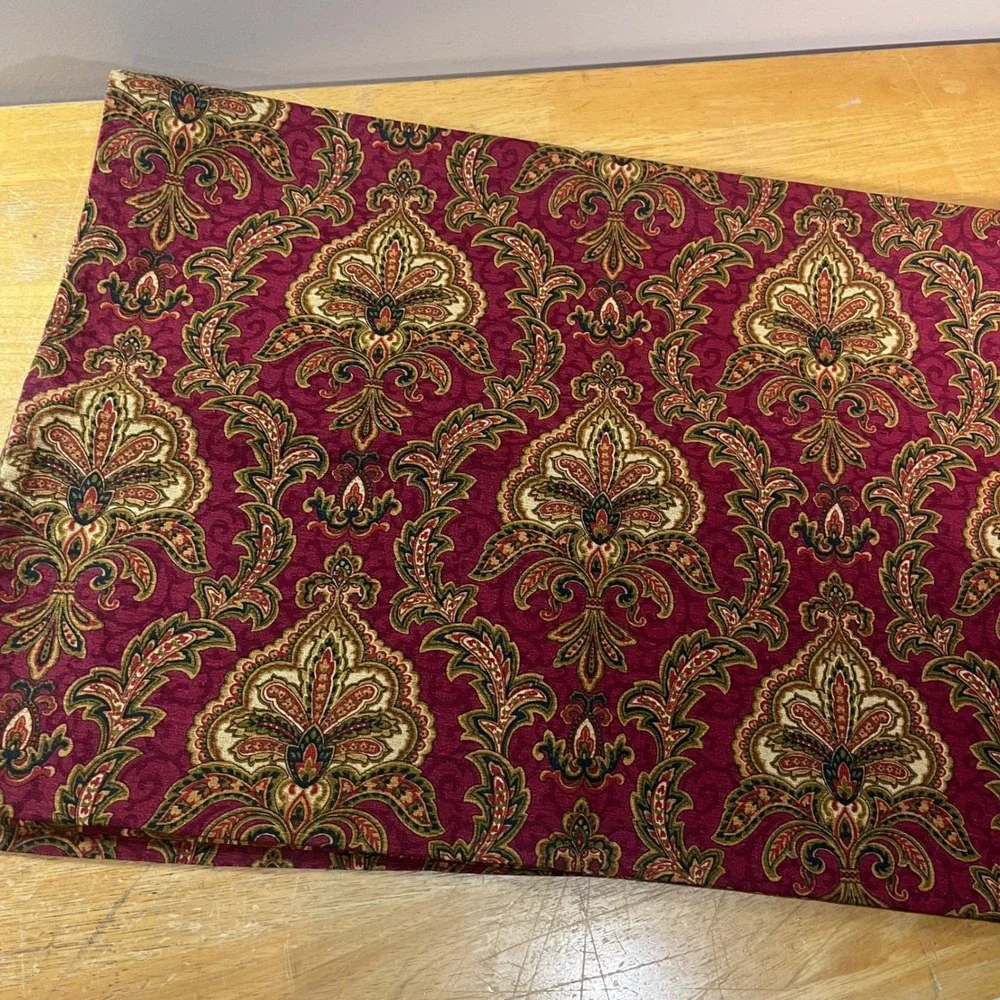 Vtg Burgundy Gold Damask Fleur-de-Lis Rectangular Tablecloth 80x58